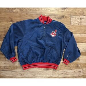Vtg Cleveland Indians Starter windbreaker 1/4 Zip Chief Wahoo Pullover Blue XL‎